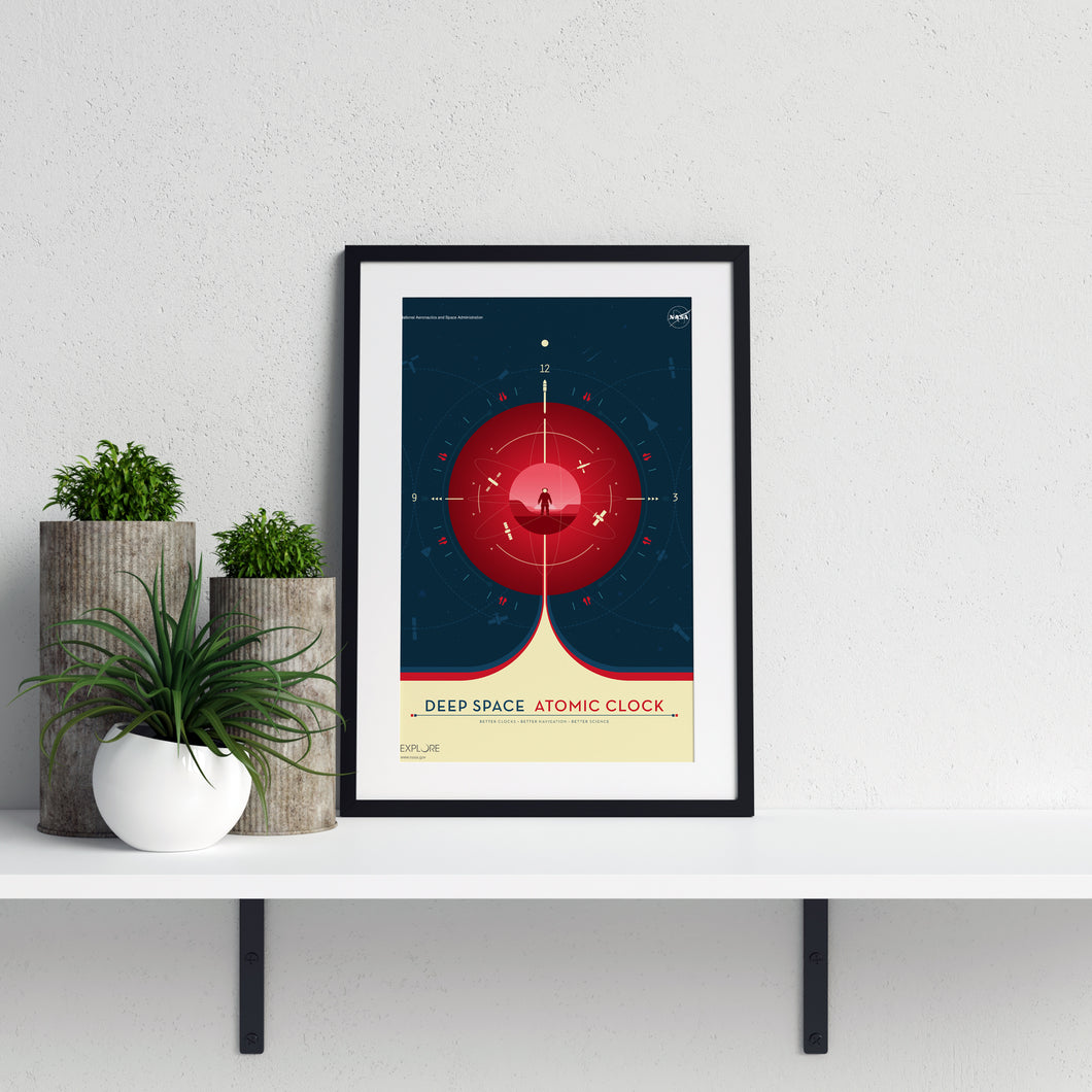 Deep Space Atomic Clock poster in red