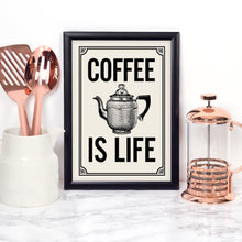 Coffee Quote print. Vintage-style typography print for your retro kitchen. Coffee is Life