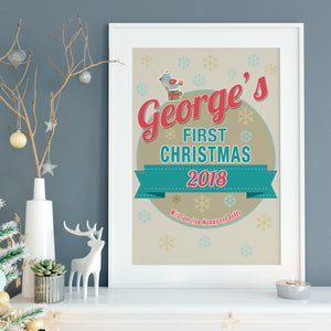 Baby's First Christmas, personalised baby name nursery print