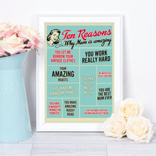 Ten Reasons Why Mum Is Amazing - personalised birthday or Mother's Day gift for mum