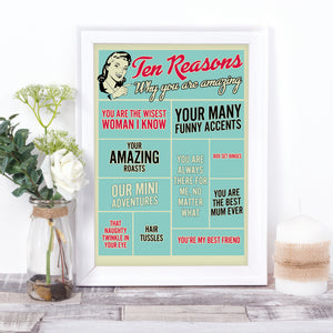 Personalised gift print - Ten Reasons Why You are Amazing.