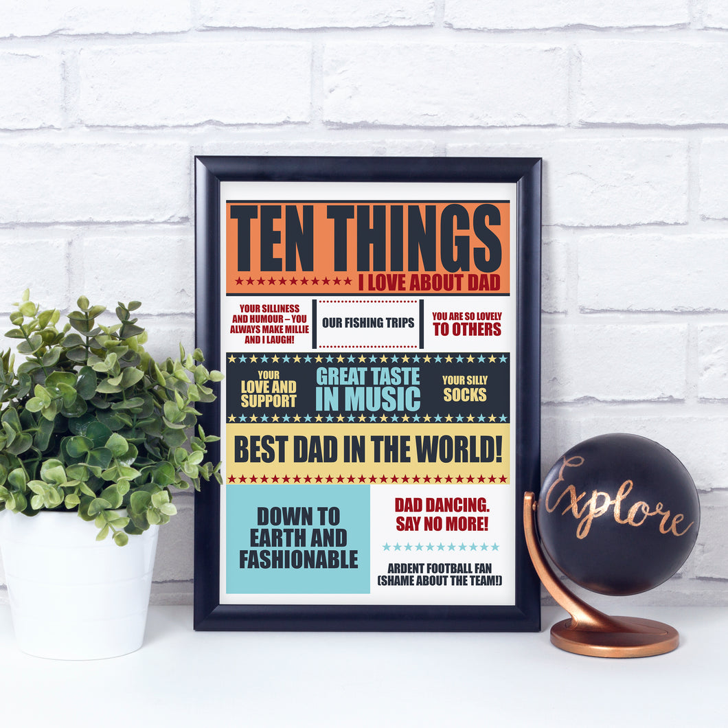 Personalised Gift for dad - Ten Things I Love About Dad art print