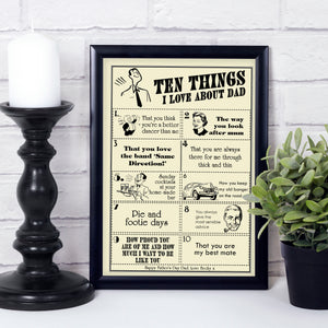 Ten things I Love About Dad, personalised gift for dad