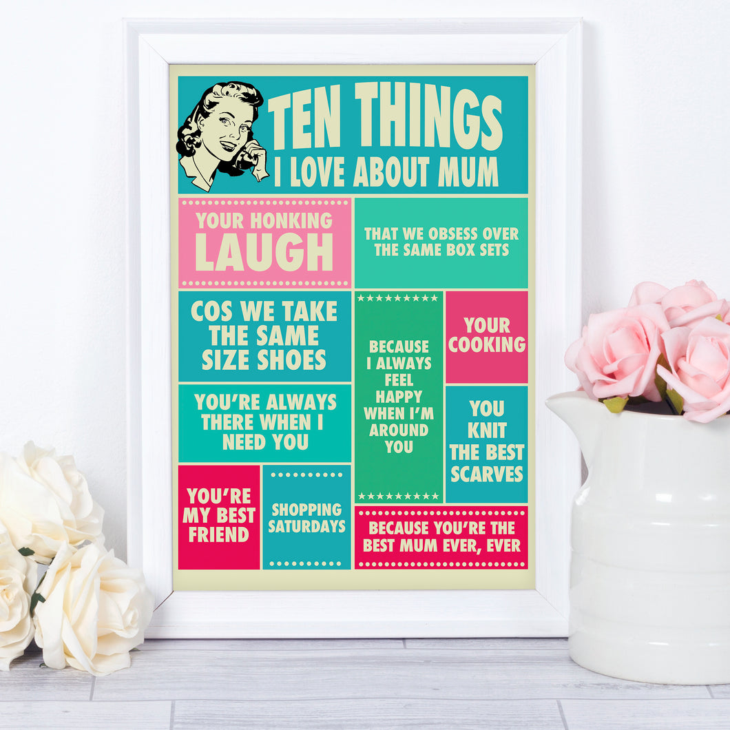 Personalised gift for mum - Ten Things I Love About Mum art print