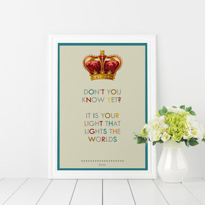 Your light, lights the worlds - Rumi art print